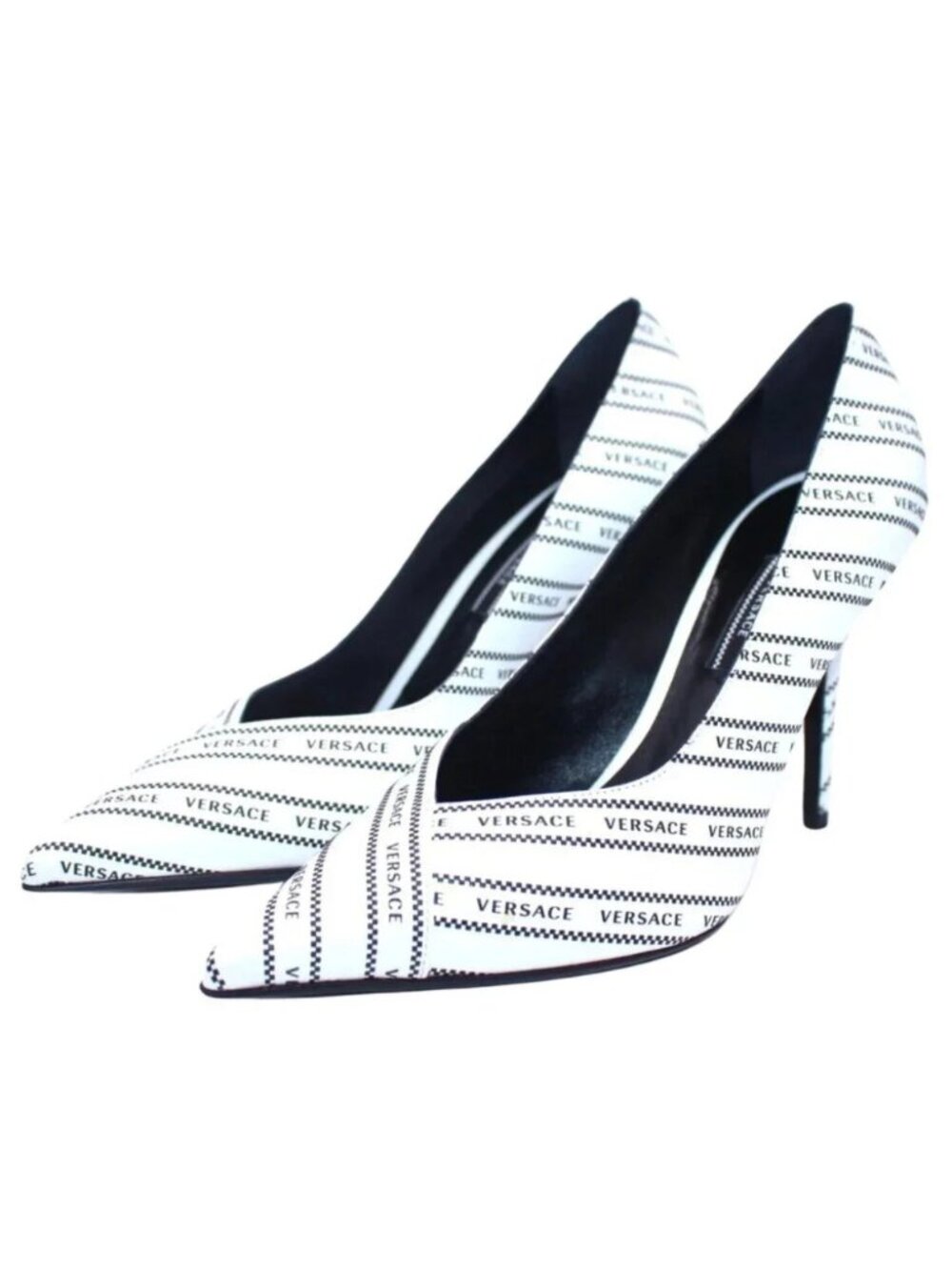 Versace Signature Script Heels Pumps White/Black Size 38 EU / 8 US $825